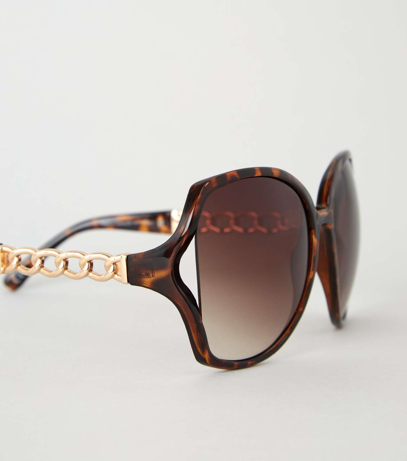 Dark Brown Tortoiseshell Effect Chain Sunglasses Image 4