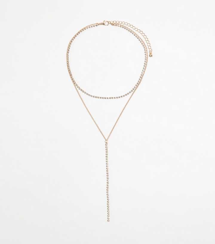Gold Diamanté Layered Choker Necklace