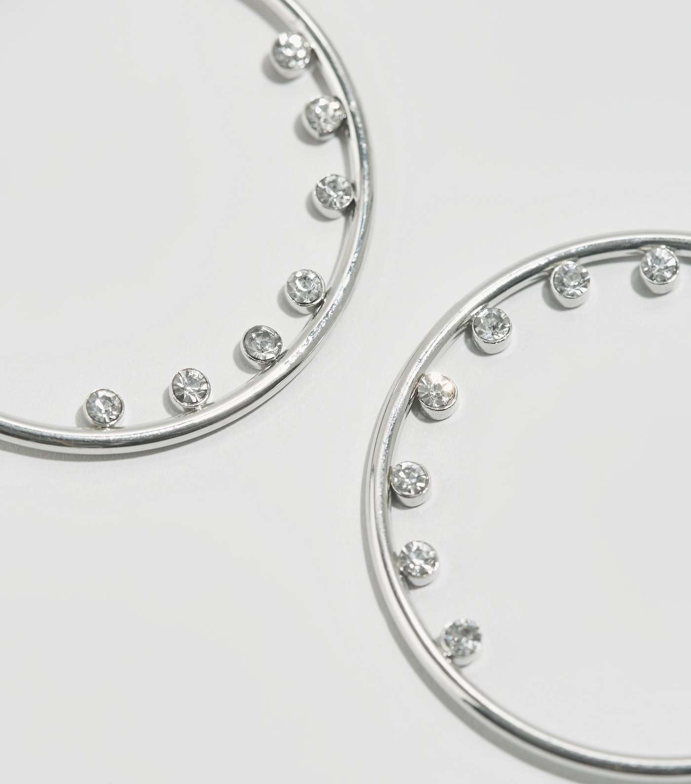 Silver Diamanté Lined Hoop Earrings Image 3