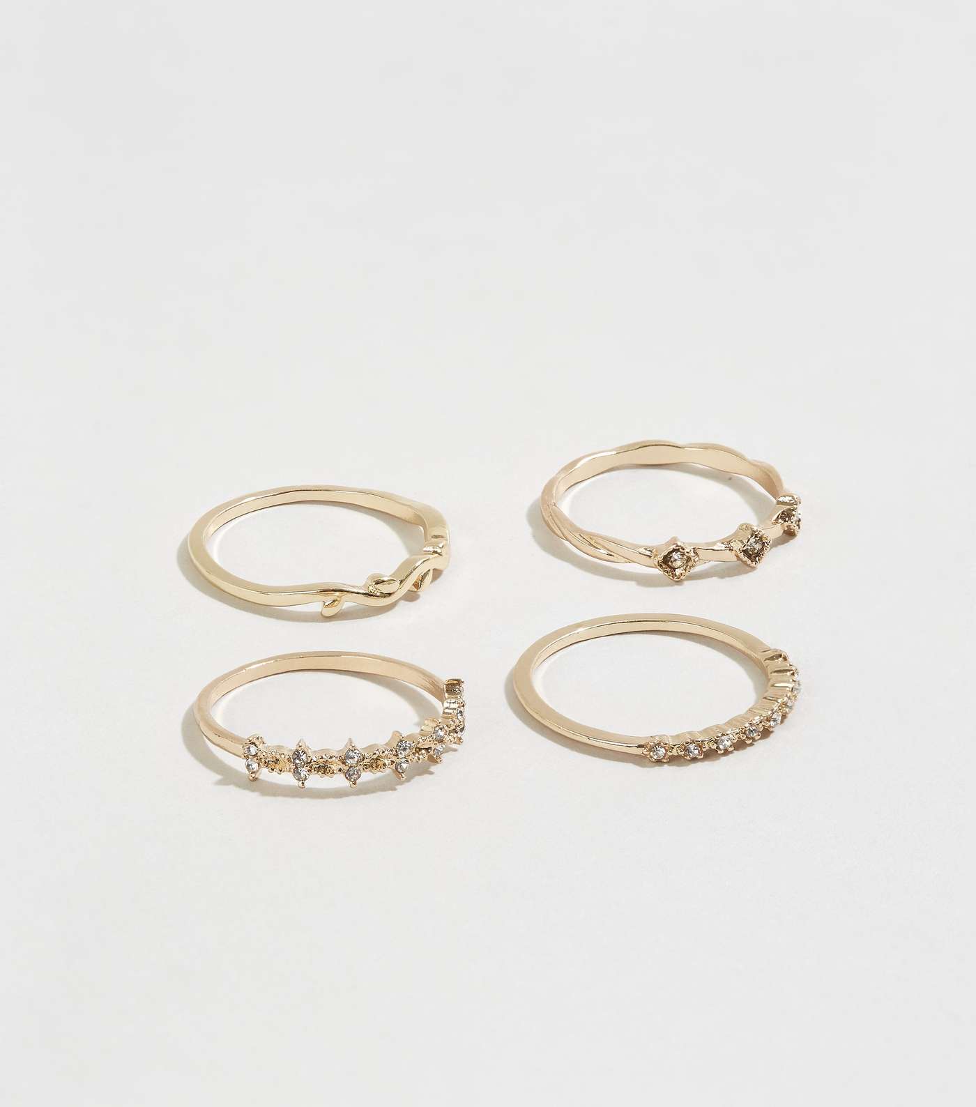 4 Pack Gold Diamanté Stacking Rings