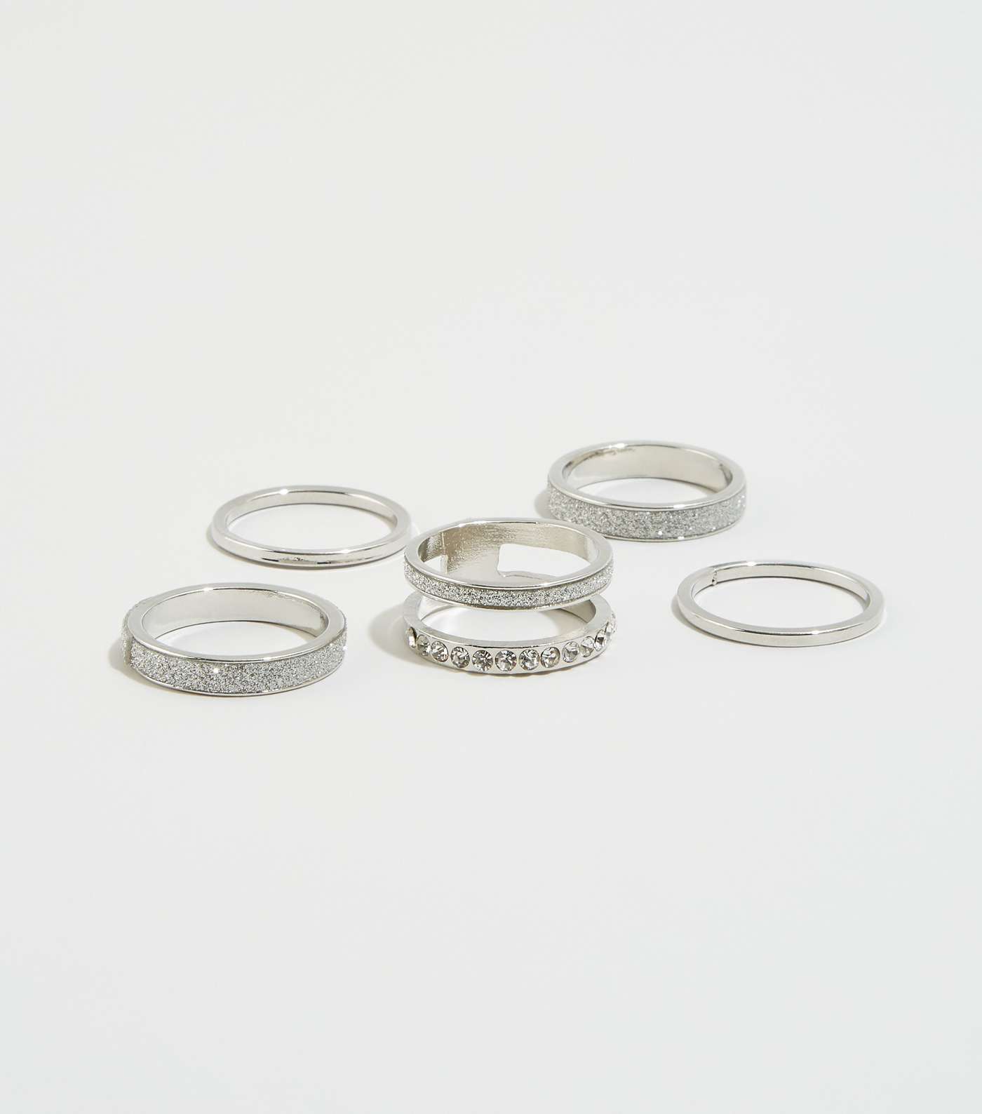 5 Pack Silver Glitter Rings Image 2
