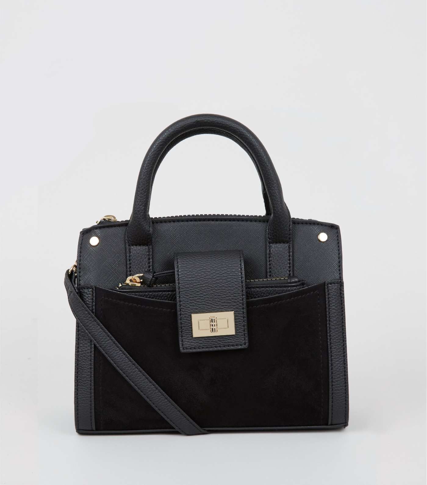 Black Leather-Look Buckle Strap Tote Bag