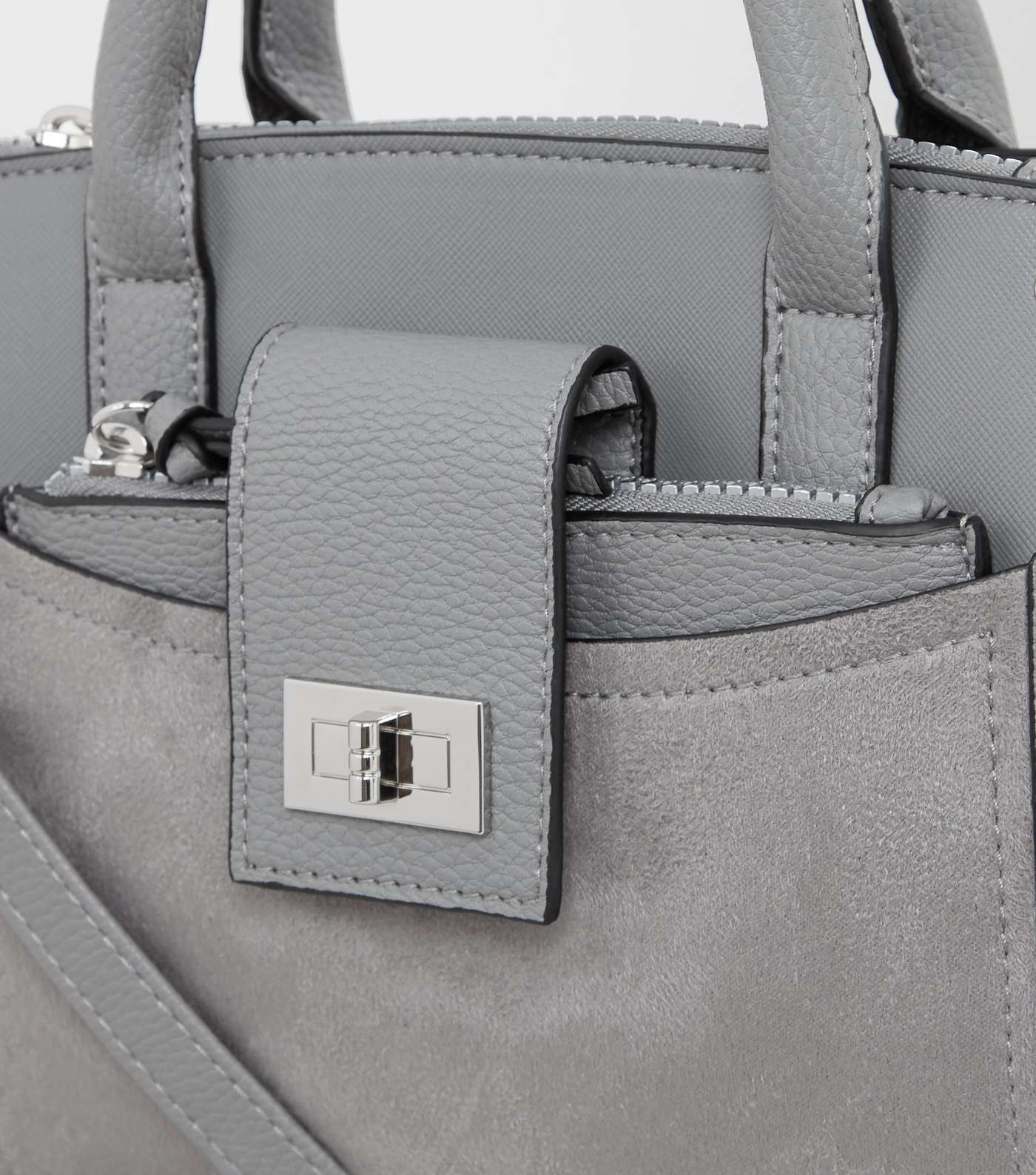 Grey Leather-Look Buckle Strap Tote Bag Image 3
