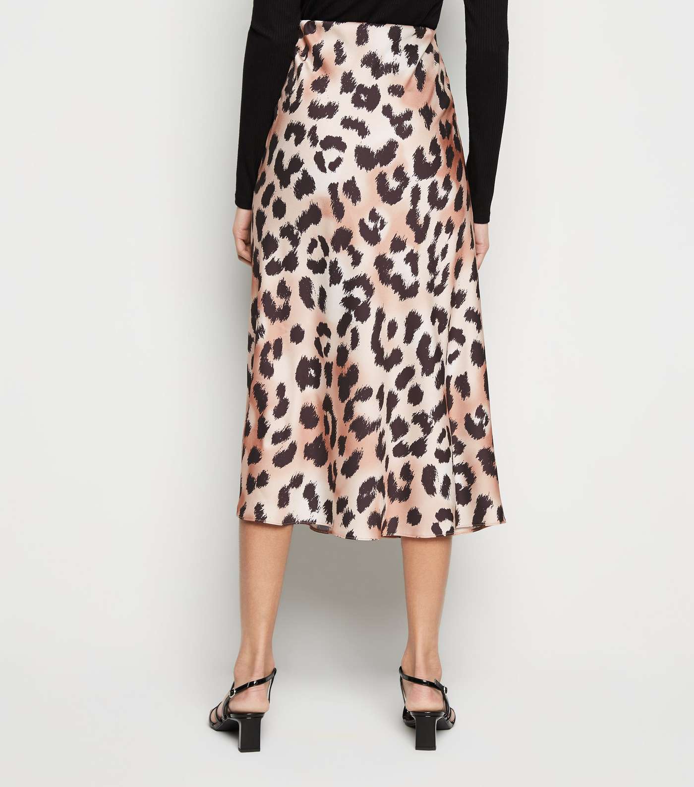 Brown Leopard Print Bias Cut Satin Midi Skirt Image 3