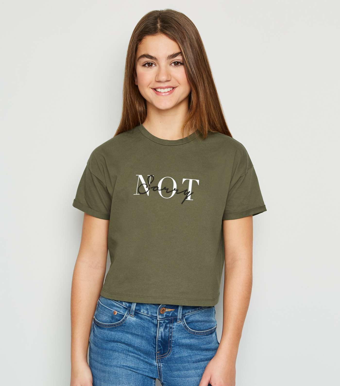 Girls Khaki Not Sorry Slogan T-Shirt