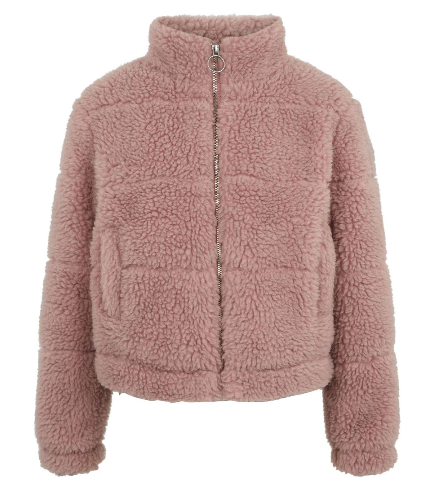 Girls Pink Teddy Puffer Jacket Image 4