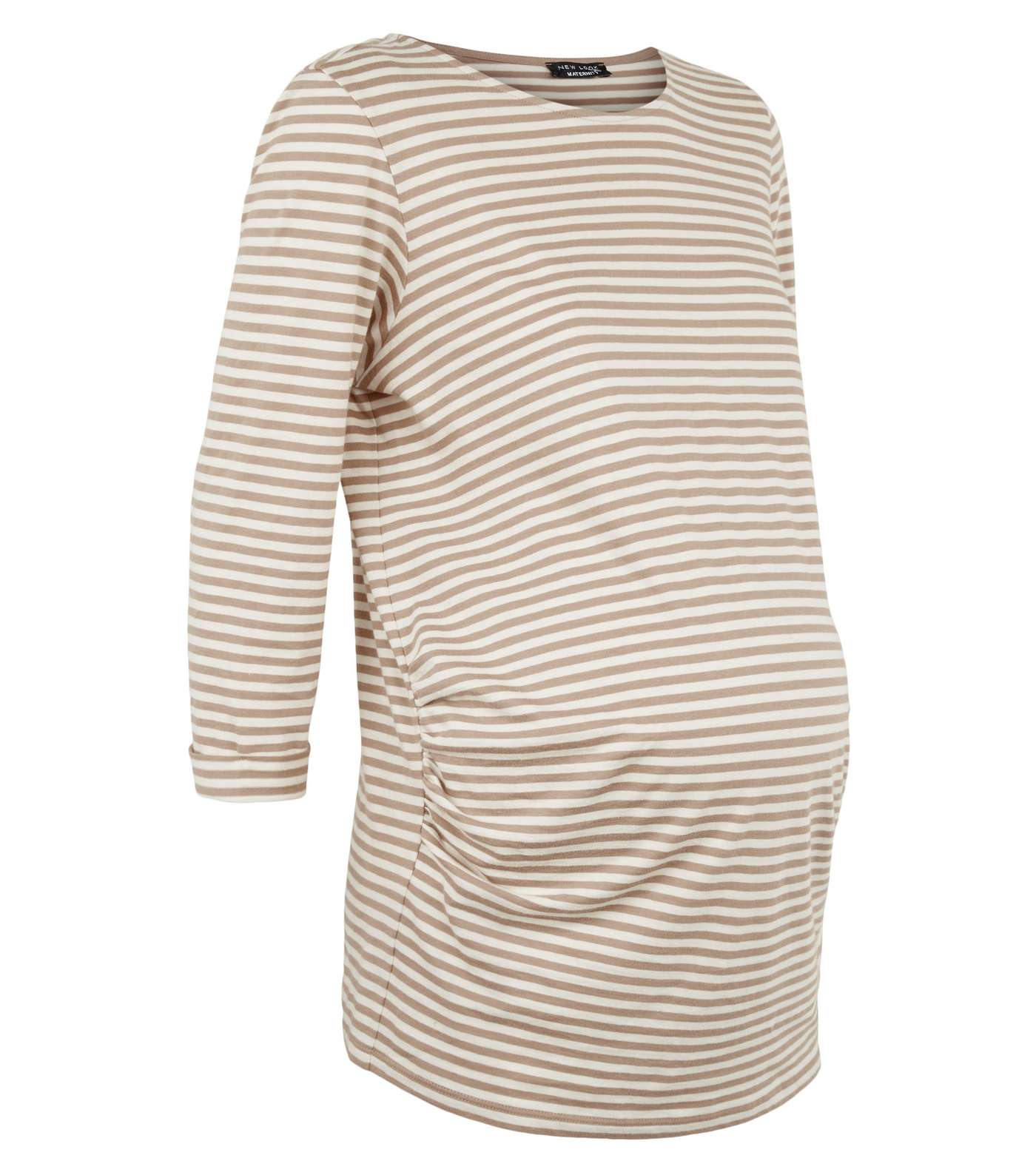 Maternity Brown Stripe Long T-Shirt Image 4