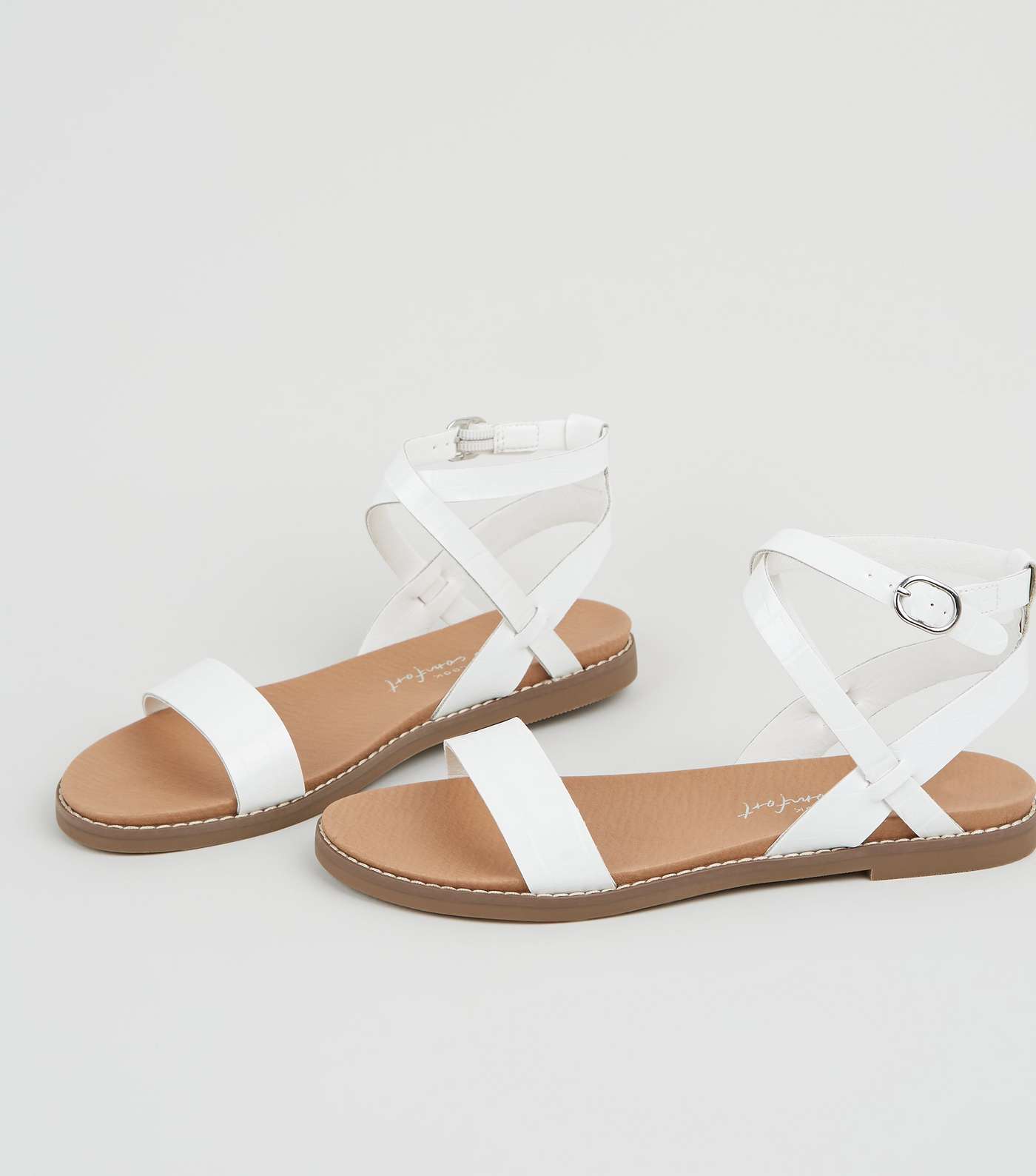 White Leather-Look Cross Strap Footbed Sandals Image 4