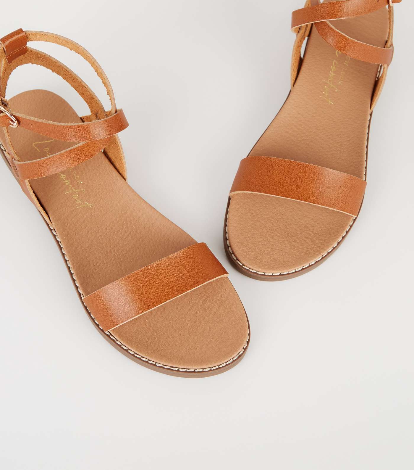 Tan Leather-Look Cross Strap Footbed Sandals Image 3