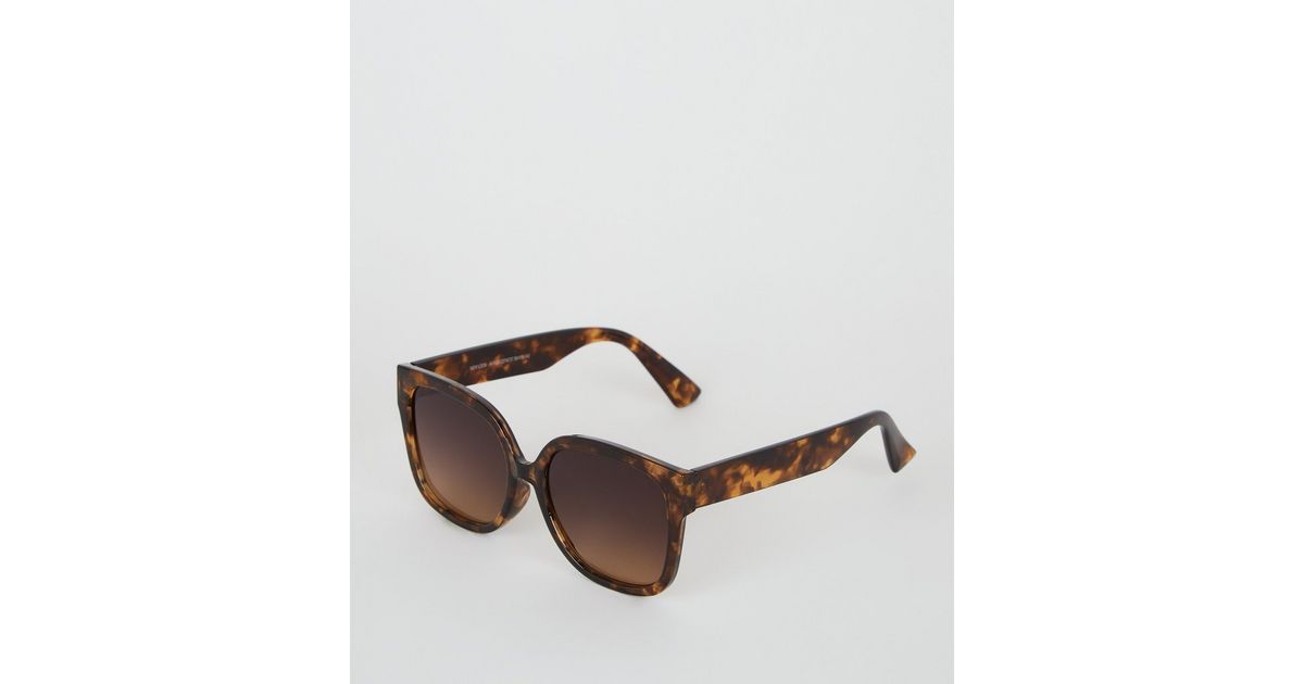 Dark Brown Tortoiseshell Effect Rectangle Sunglasses New Look 