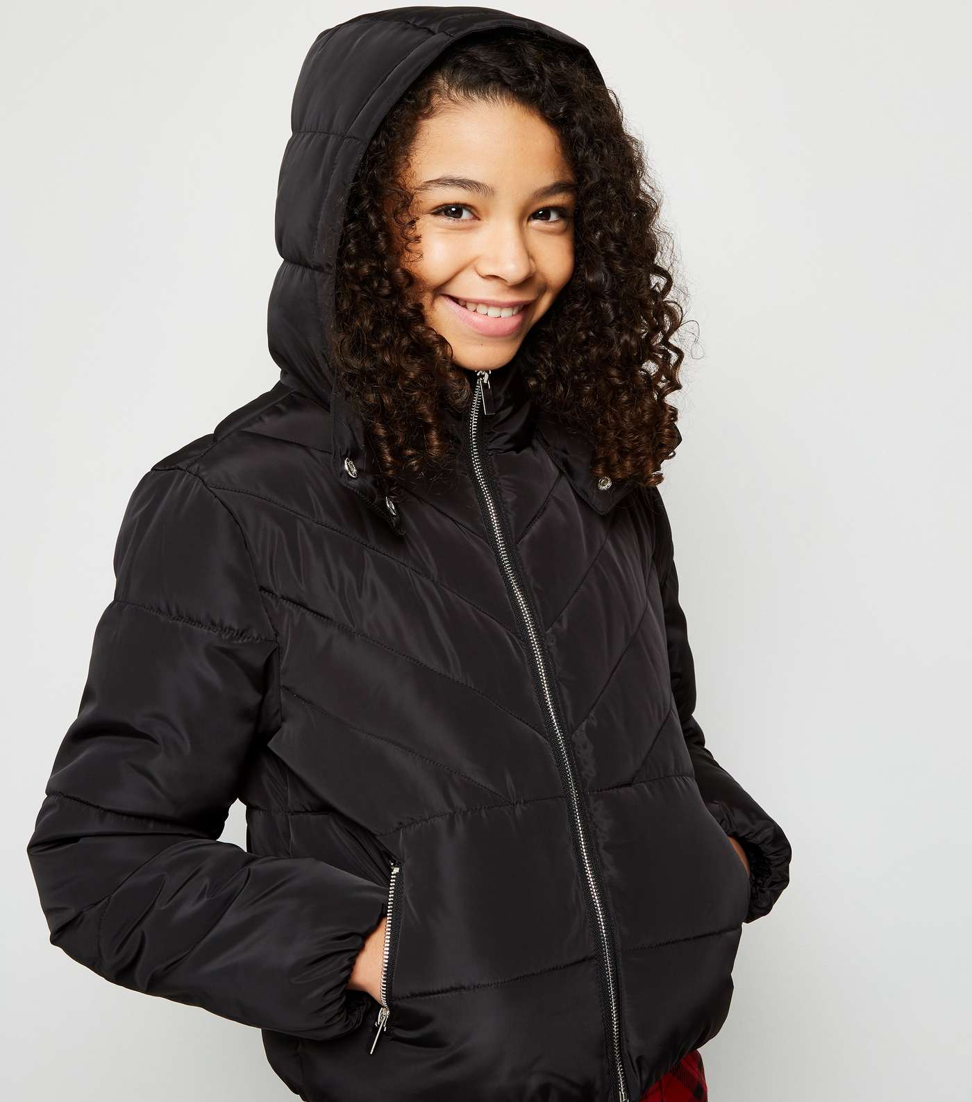 Girls Black Hooded Puffer Jacket Image 5