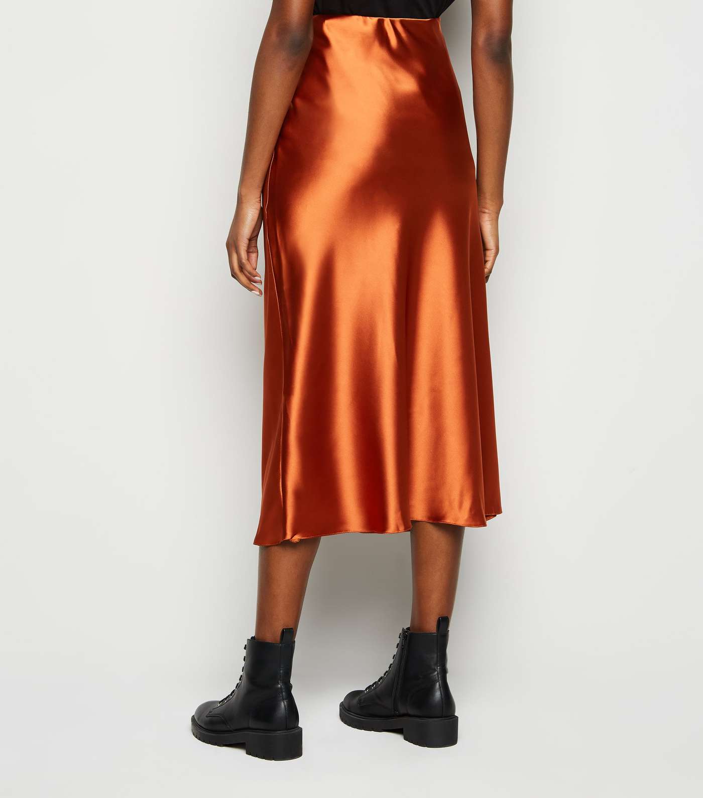 Rust Bias Cut Satin Midi Skirt  Image 3