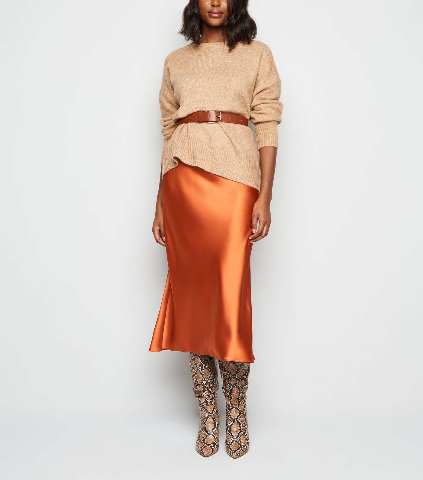 Rust Bias Cut Satin Midi Skirt  Image 5