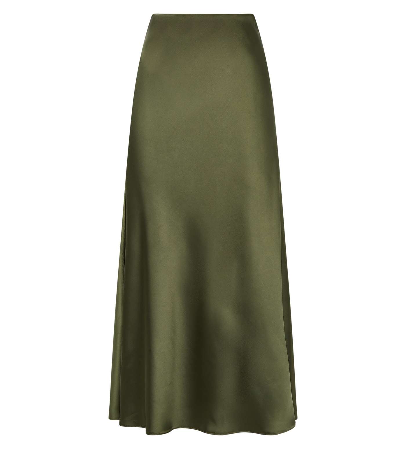 Khaki Bias Cut Satin Midi Skirt  Image 4