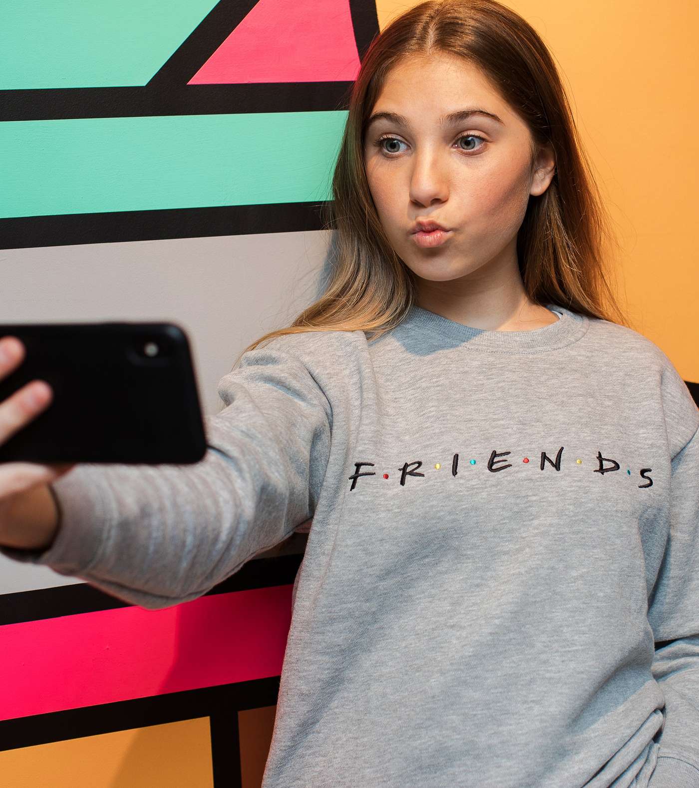 Girls Grey Friends Logo Long Sweatshirt