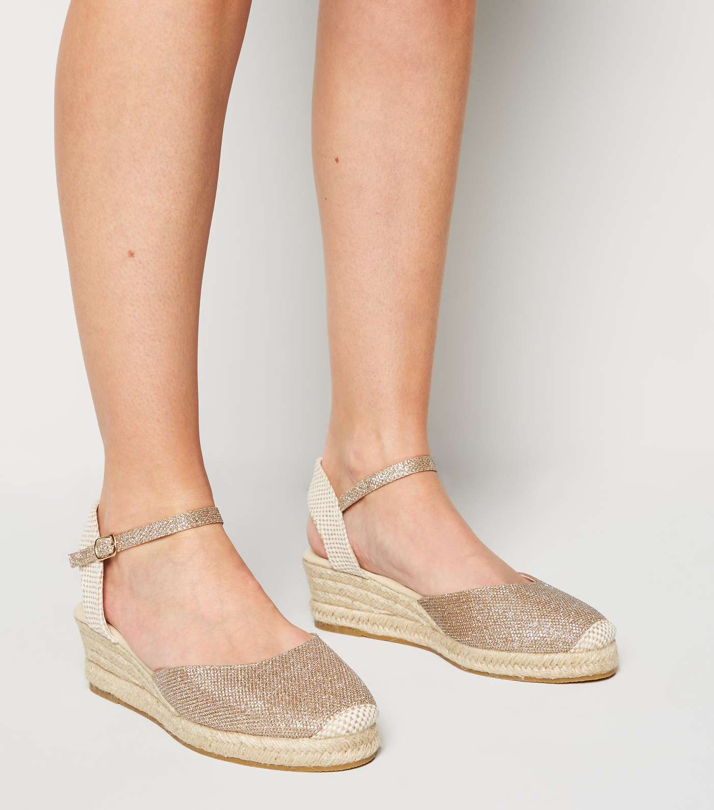 Gold Glitter Woven Espadrille Wedges Image 2