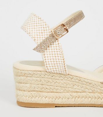 Gold Glitter Woven Espadrille Wedges