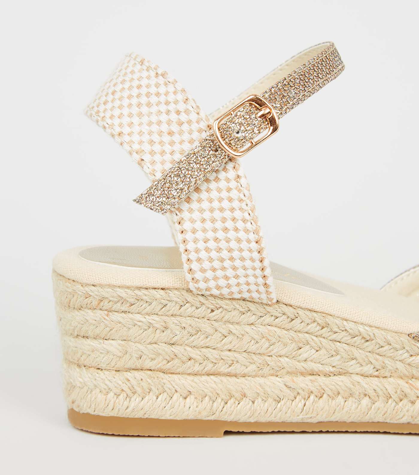 Gold Glitter Woven Espadrille Wedges Image 4