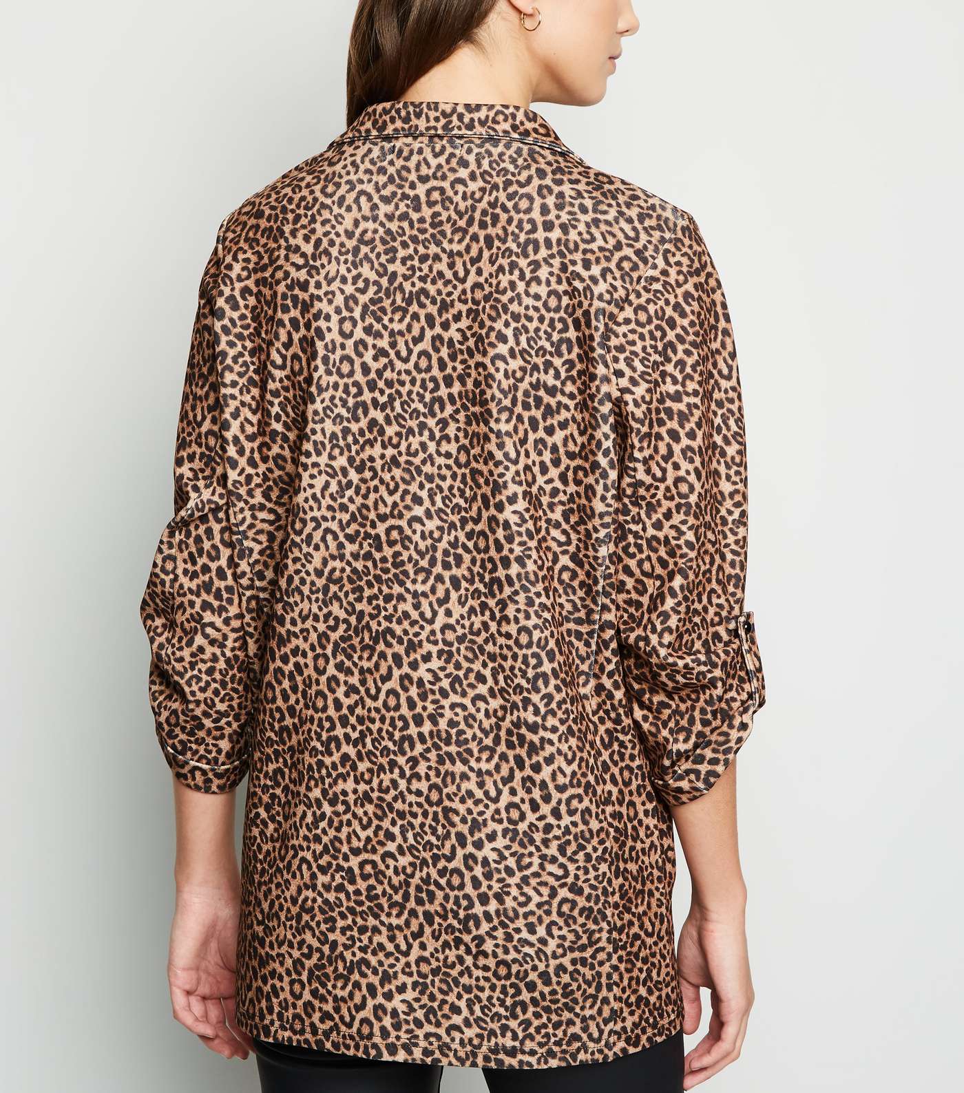 Brown Scuba Leopard Print Blazer Image 3