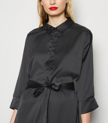 black satin shirt dress