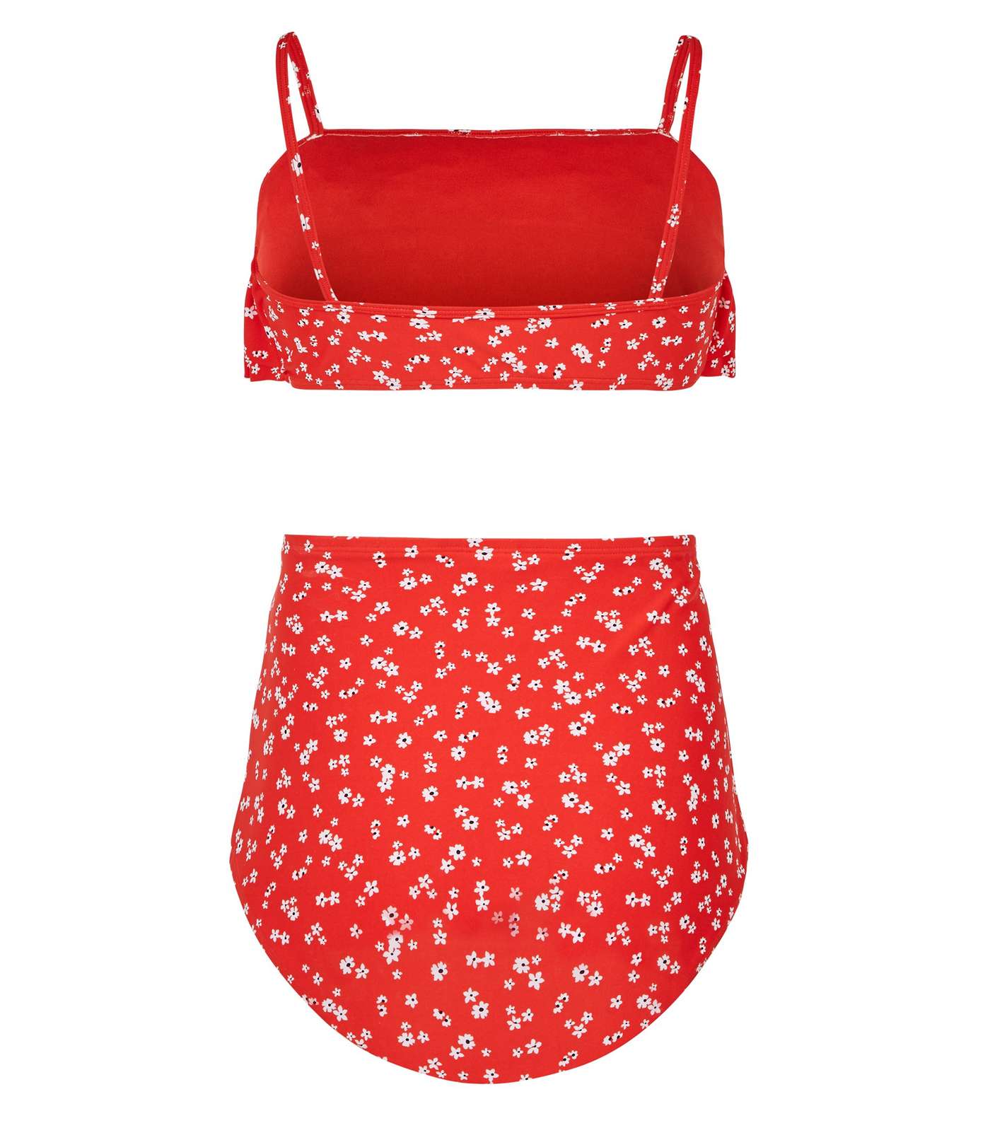 Girls Red Ditsy Floral Frill High Waist Bikini Set Image 2