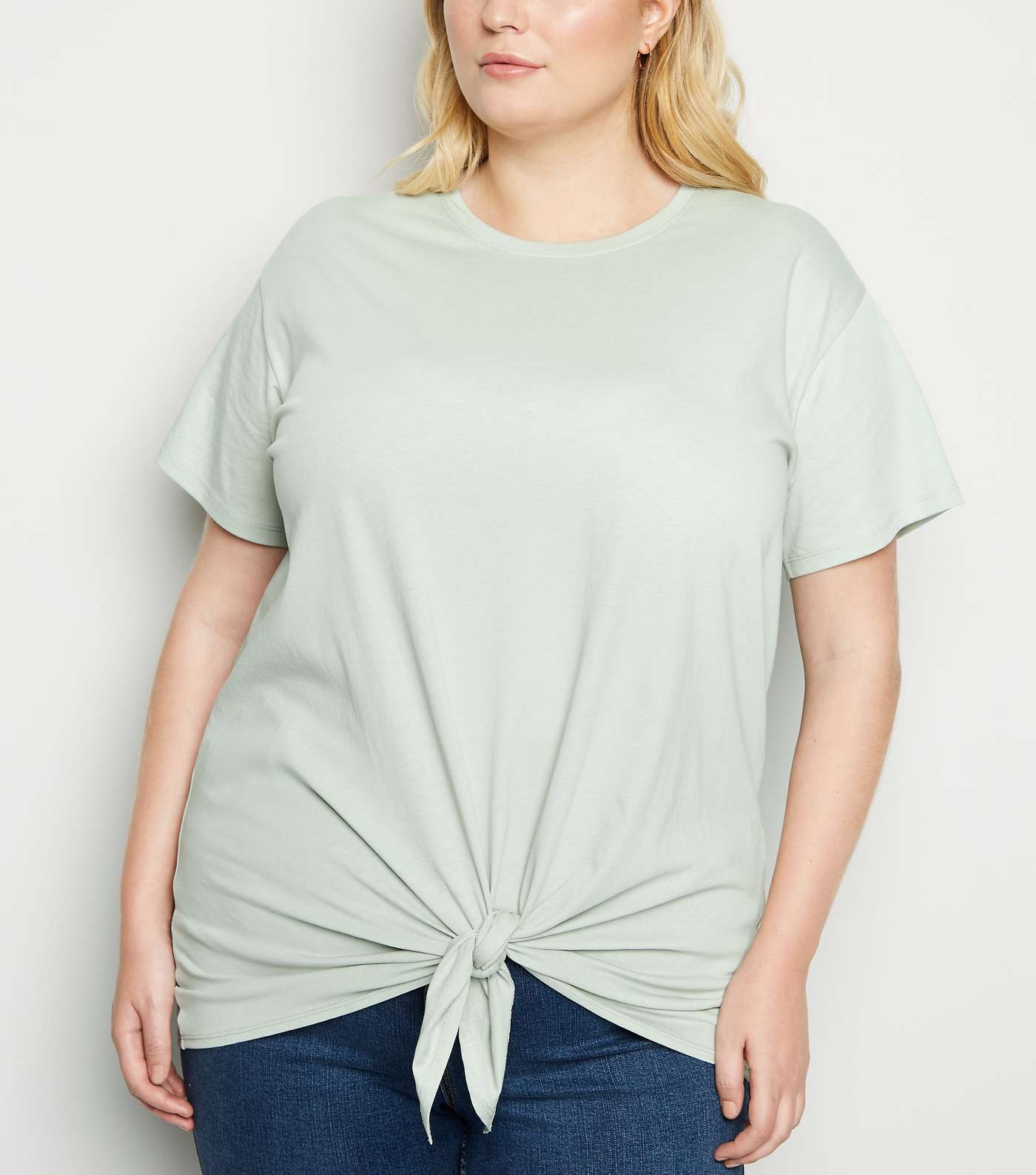 Curves Mint Green Tie Front T-Shirt