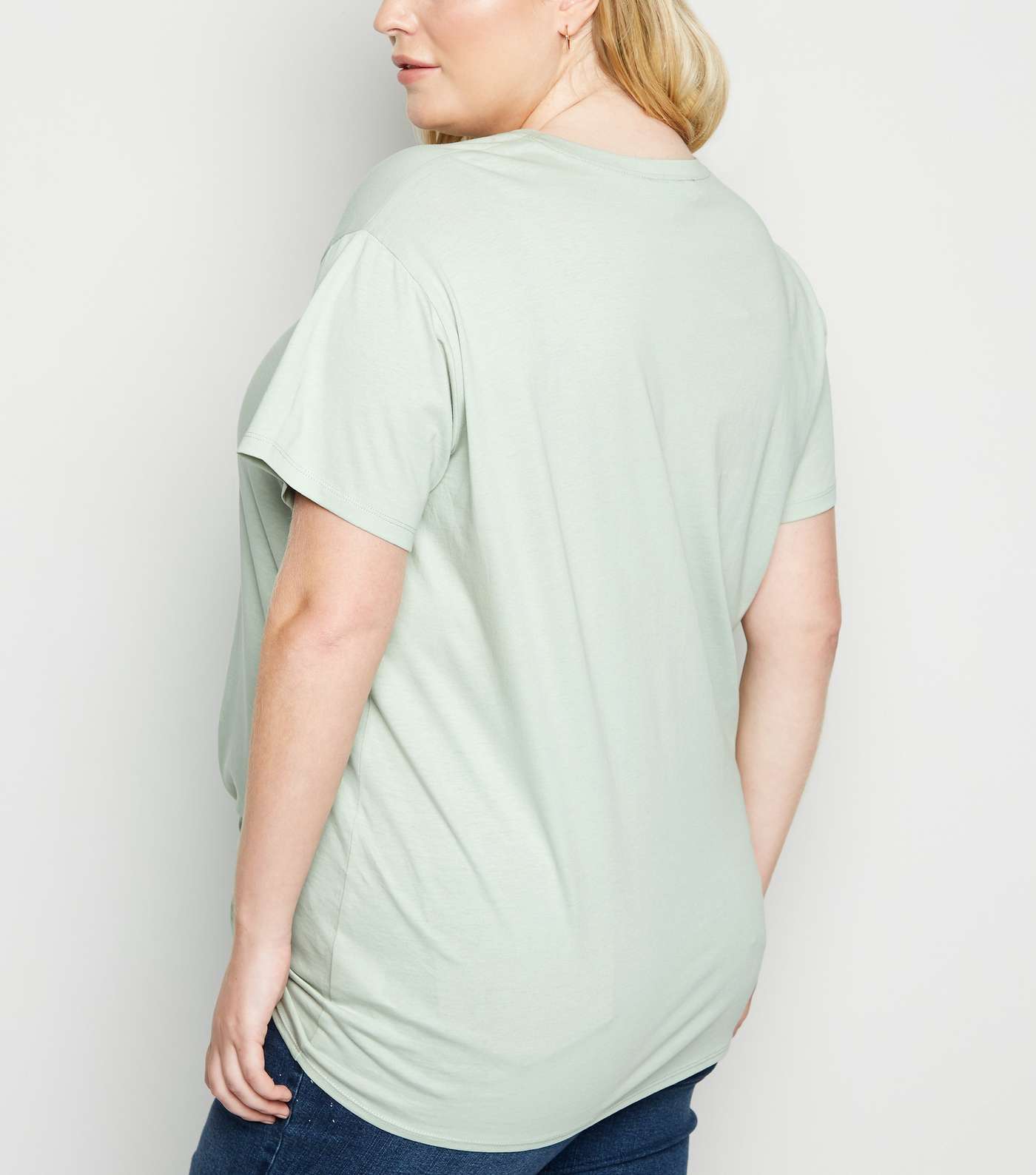 Curves Mint Green Tie Front T-Shirt Image 3
