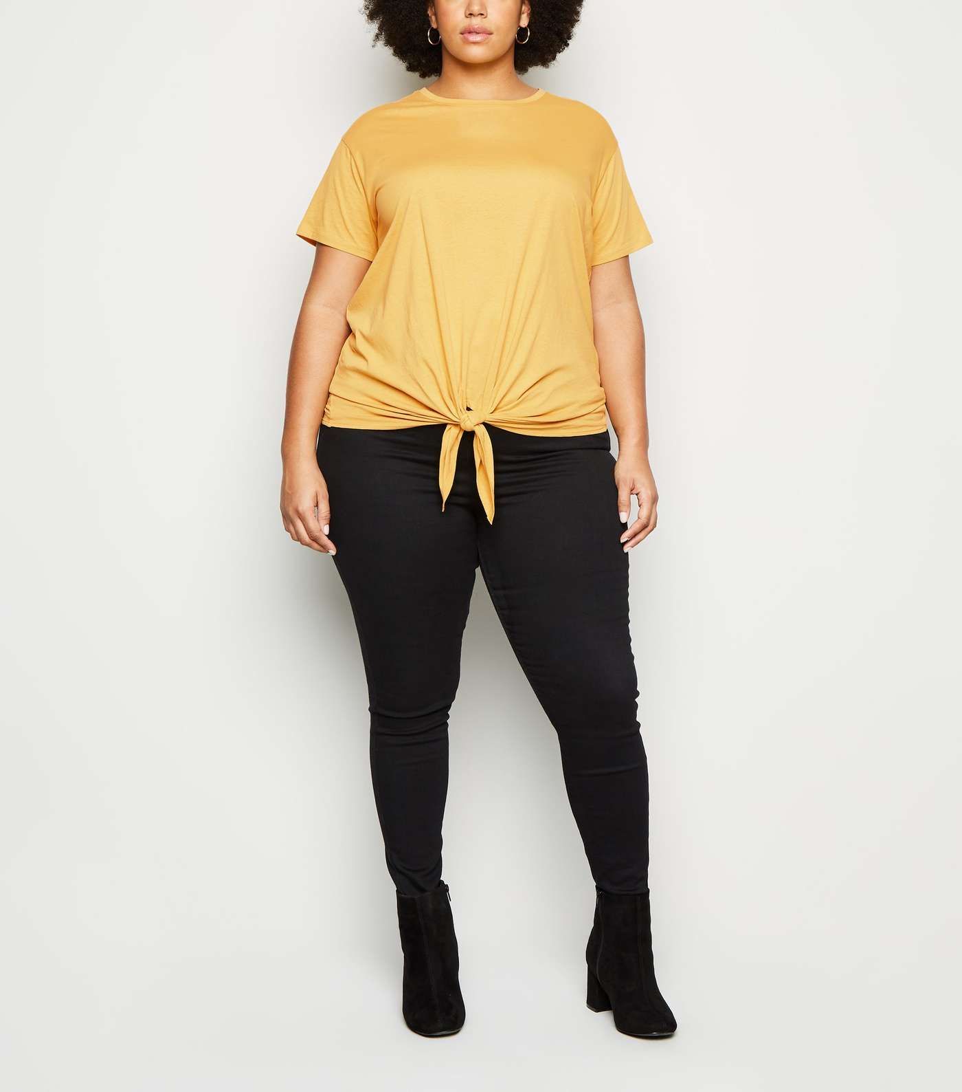 Curves Mustard Tie Front T-Shirt Image 2
