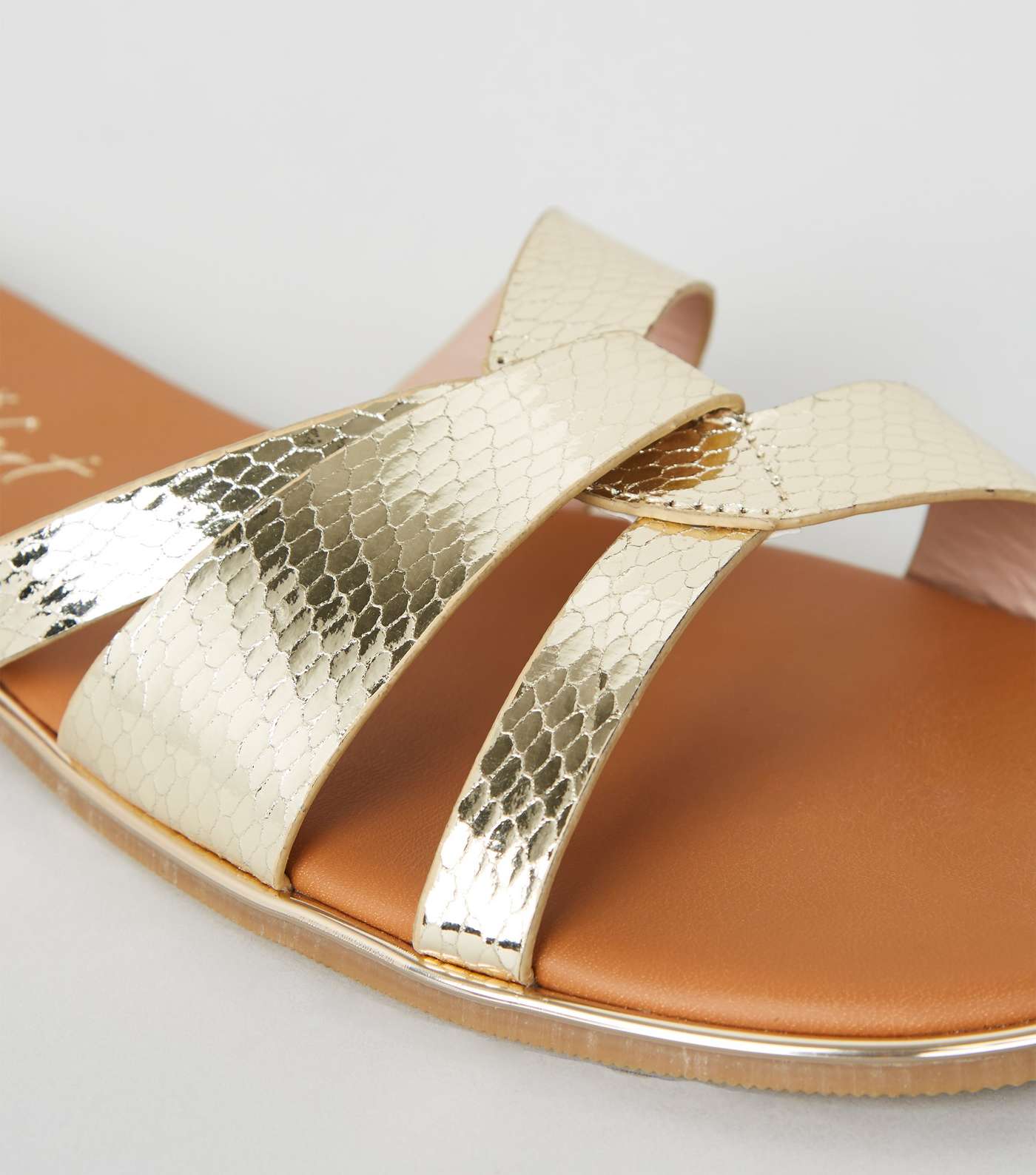 Wide Fit Gold Metallic Faux Snake Sliders Image 4