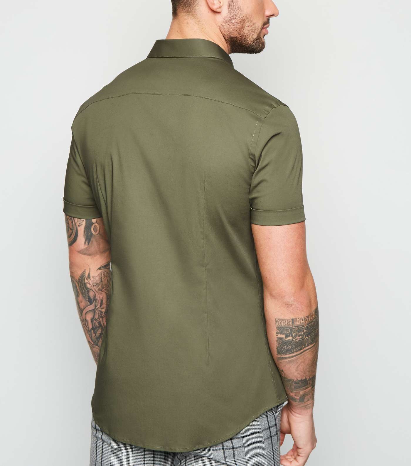 Khaki Short Sleeve Muscle Fit Poplin Shirt Image 3