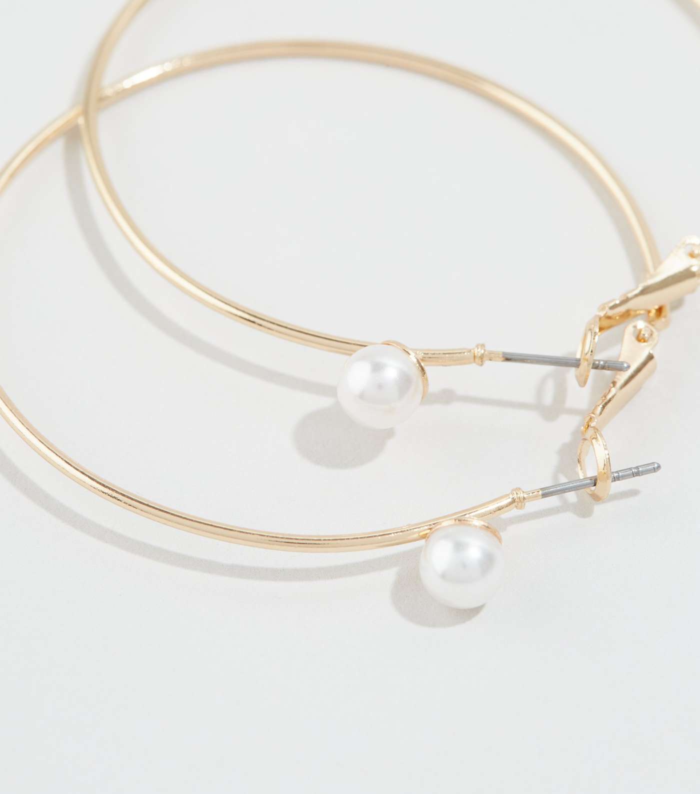 Gold Faux Pearl Embellished Hoop Earrings Image 3