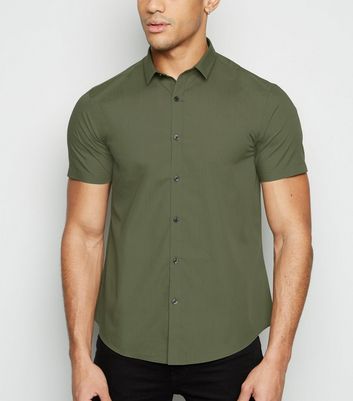 Image of Khaki Poplin Short Sleeve Shirt New Look