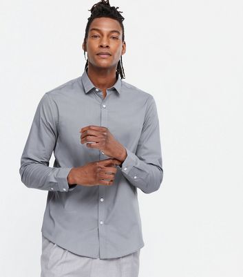 Image of Grey Poplin Long Sleeve Shirt New Look