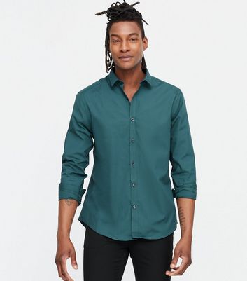 Image of Dark Green Poplin Long Sleeve Shirt New Look