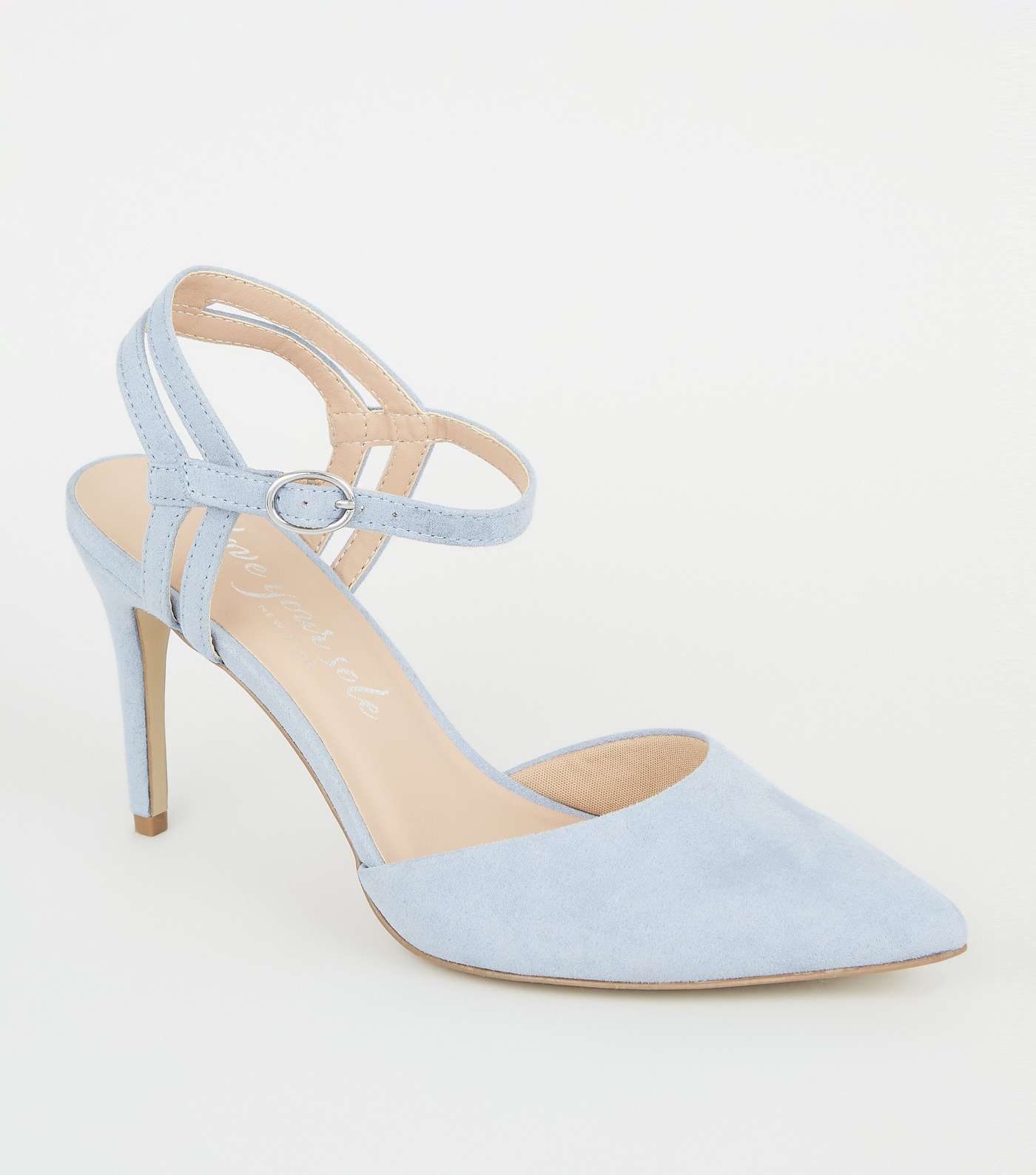 Pale Blue Suedette Strappy Pointed Courts