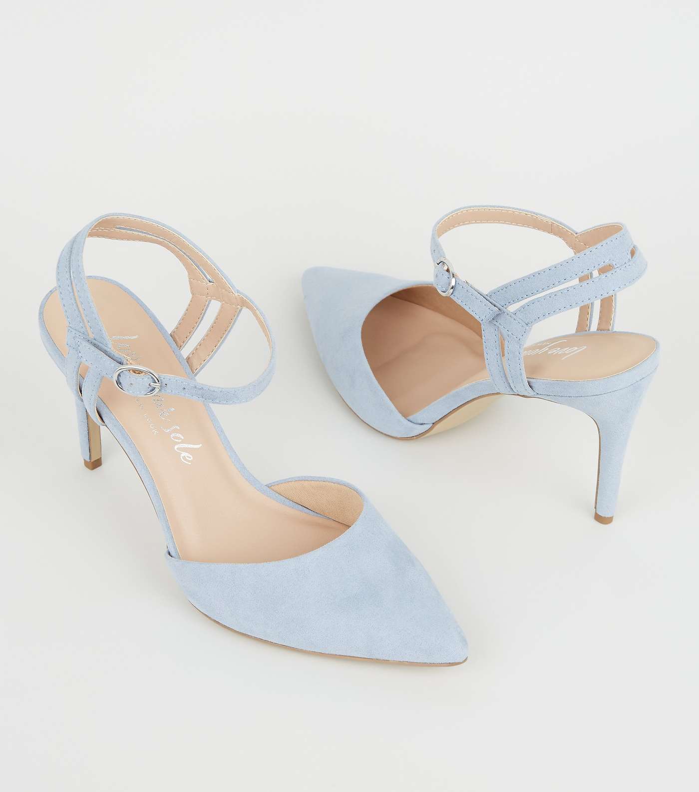 Pale Blue Suedette Strappy Pointed Courts Image 3