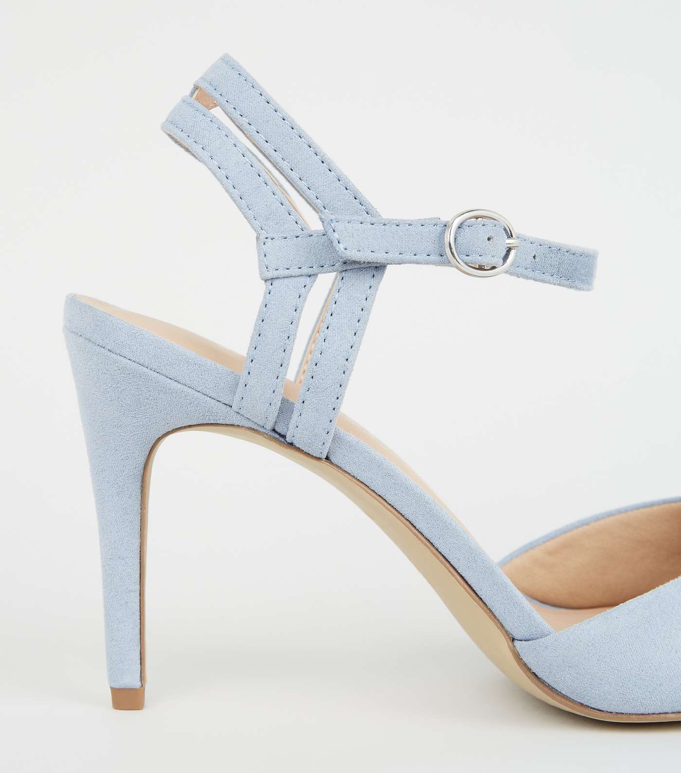 Pale Blue Suedette Strappy Pointed Courts Image 4