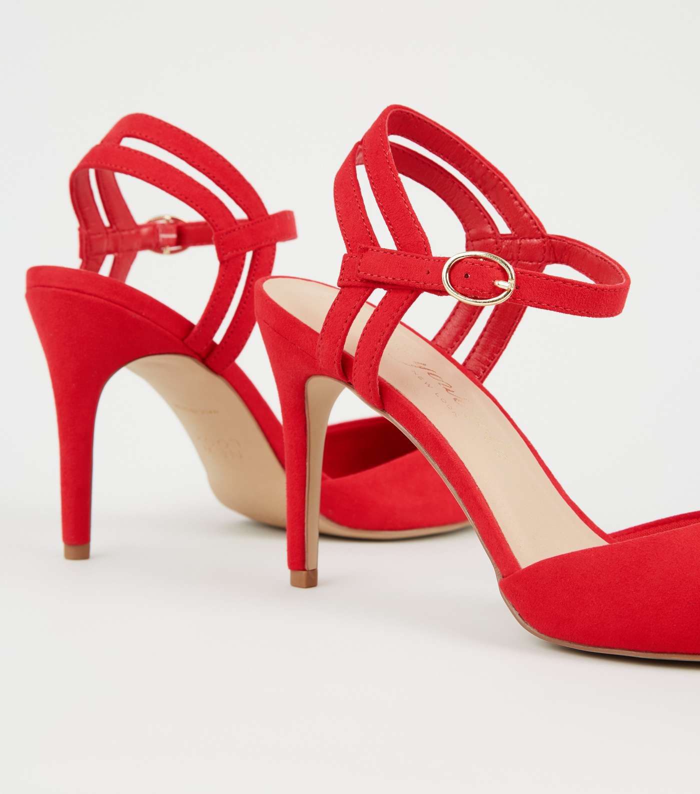 Red Suedette Strappy Pointed Courts Image 4