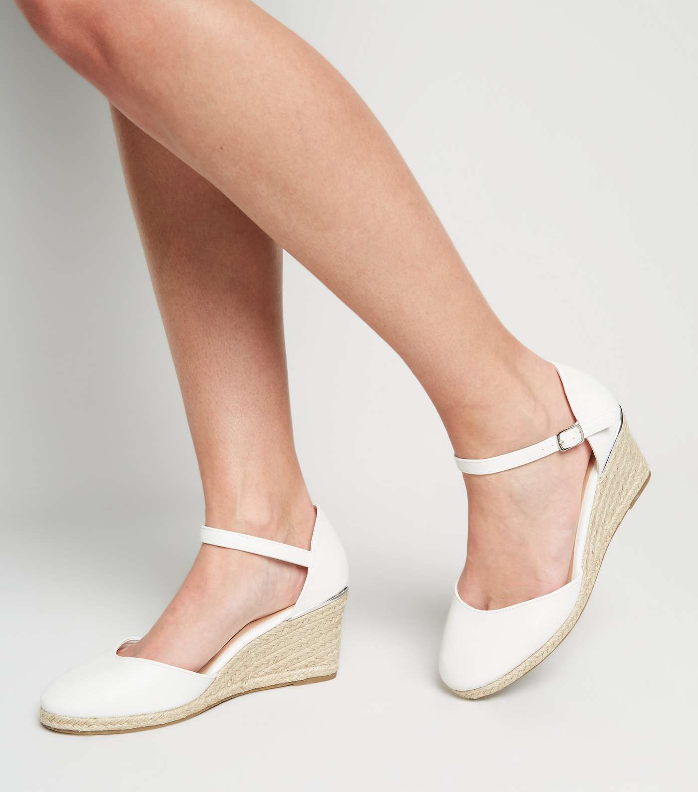 Wide Fit White Leather-Look Espadrille Wedges Image 2