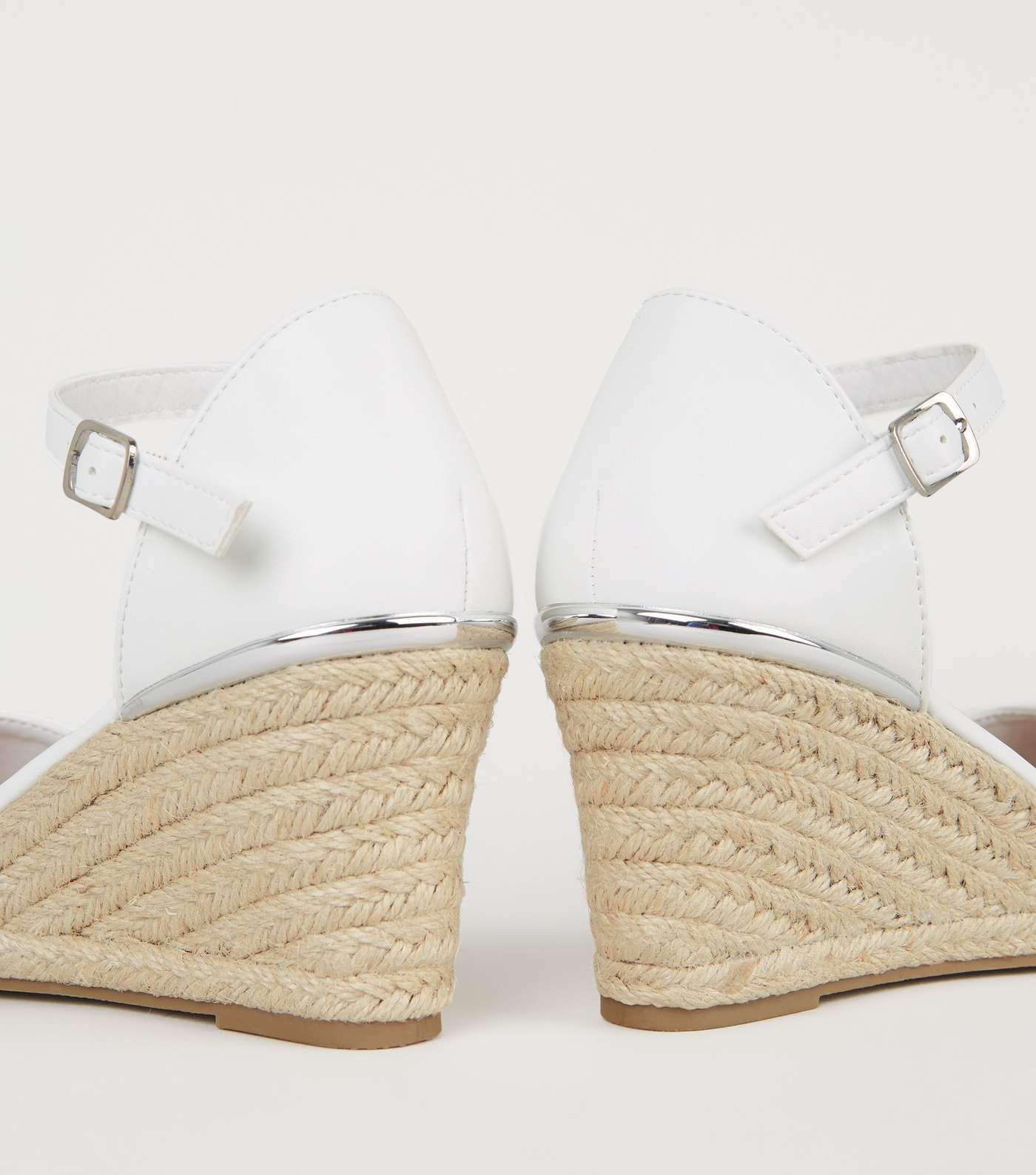 Wide Fit White Leather-Look Espadrille Wedges Image 4