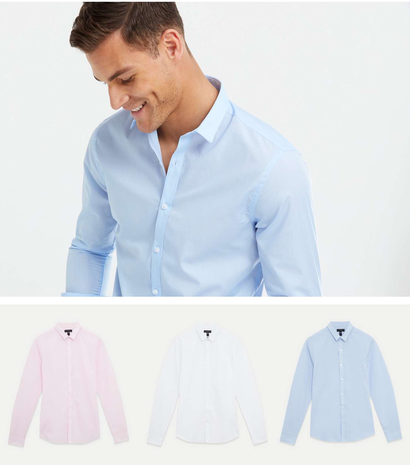3 Pack Pink White and Pale Blue Poplin Shirts