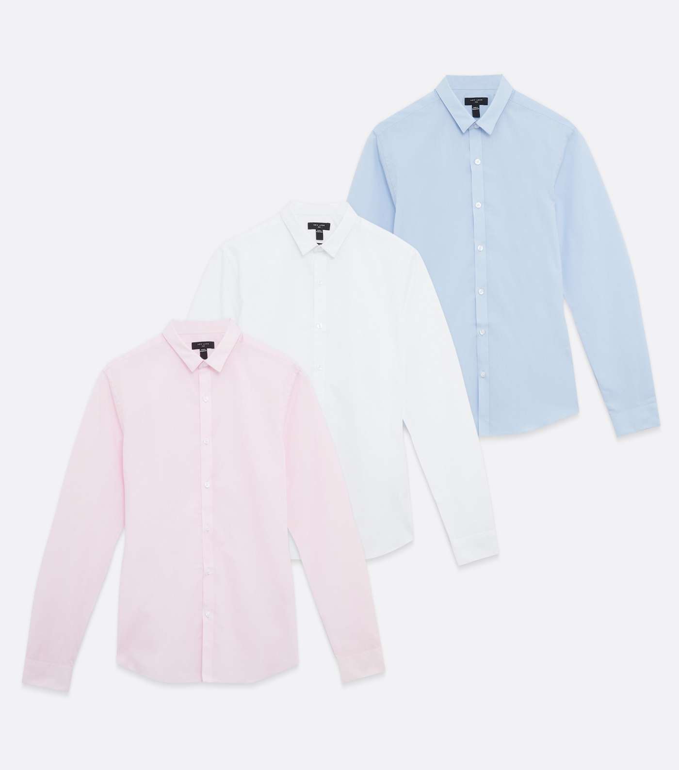 3 Pack Pink White and Pale Blue Poplin Shirts Image 5