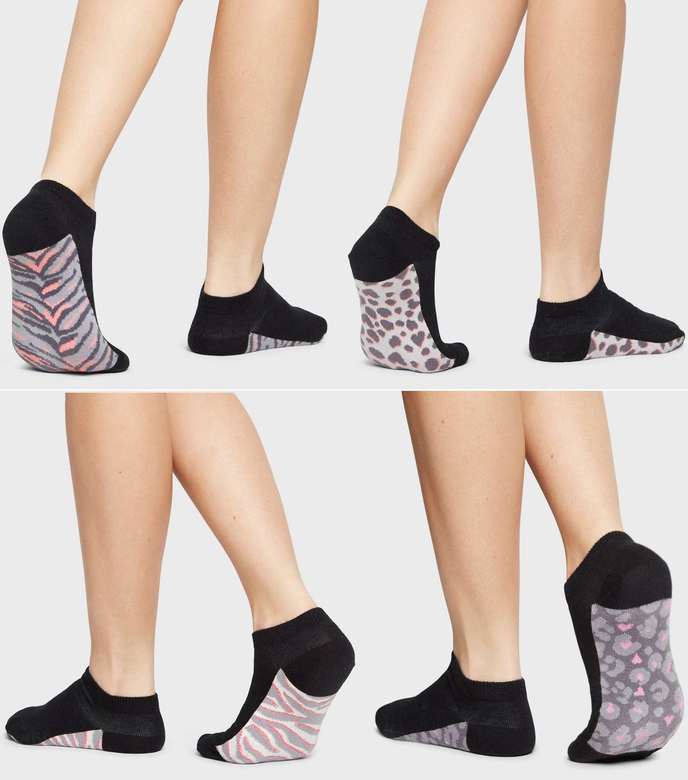 Girls Black Mixed Animal Pattern Trainer Socks Image 2