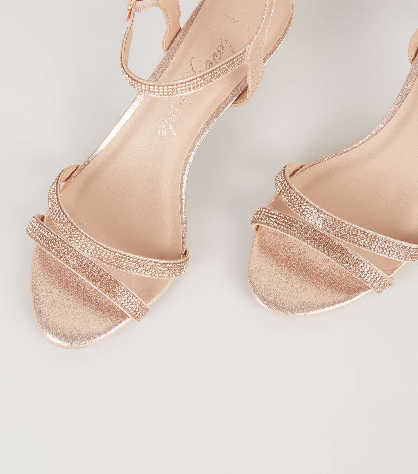 Wide Fit Rose Gold Shimmer Diamanté Stiletto Heels Image 4