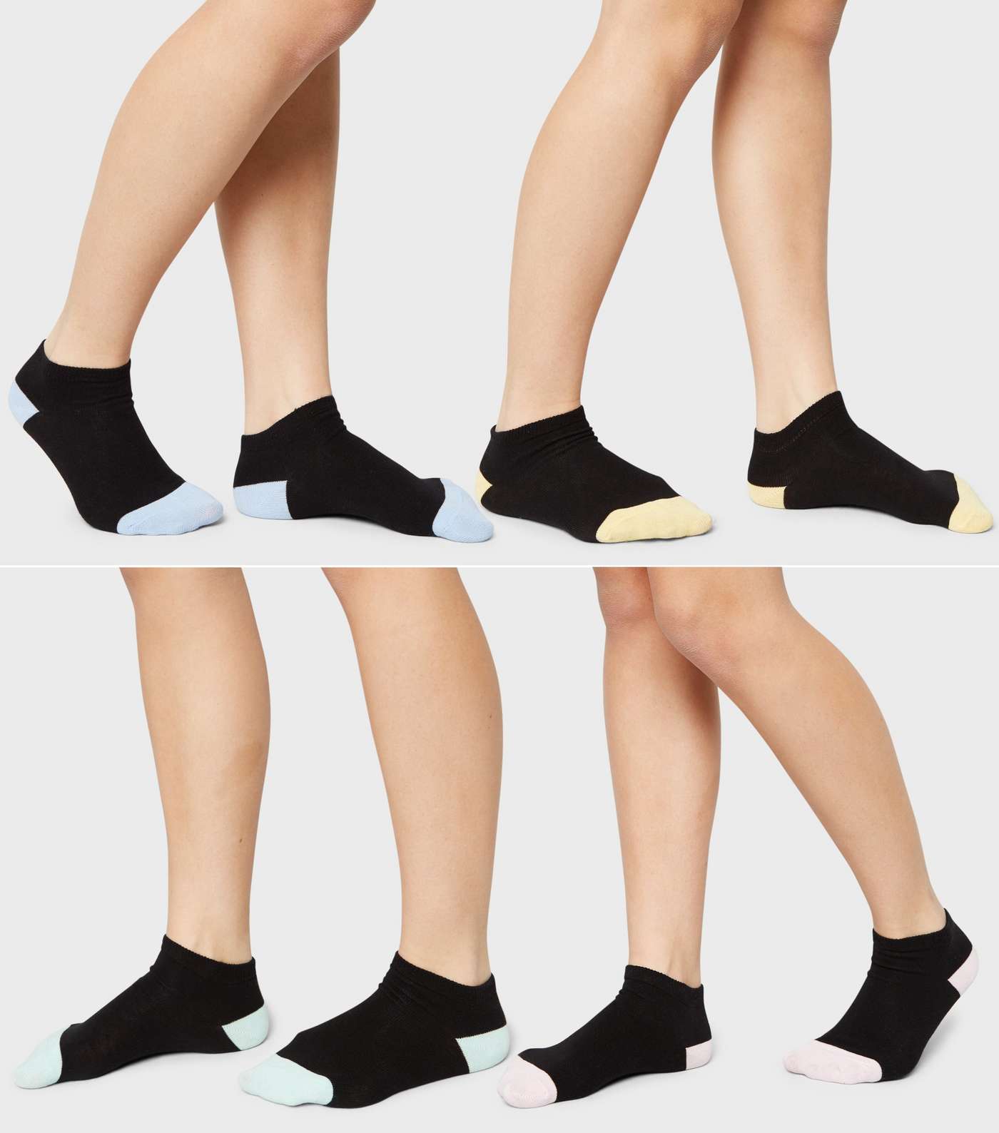 Girls 4 Pack Black Colour Block Trainer Socks Image 2
