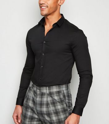 Image of Black Long Sleeve Muscle Fit Poplin Shirt New Look