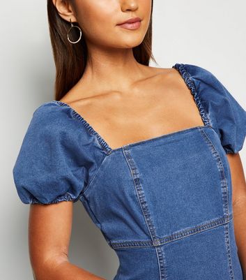 new look puff sleeve denim dress