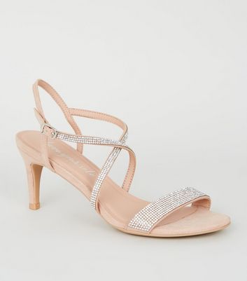Pale Pink Diamanté Strap Stiletto Heels 