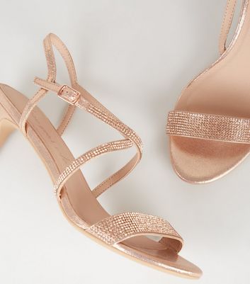Rose Gold Diamanté Strap Stiletto Heels 