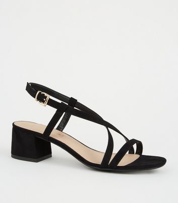 Wide Fit Black Suedette Strappy Low Heel Sandals | New Look